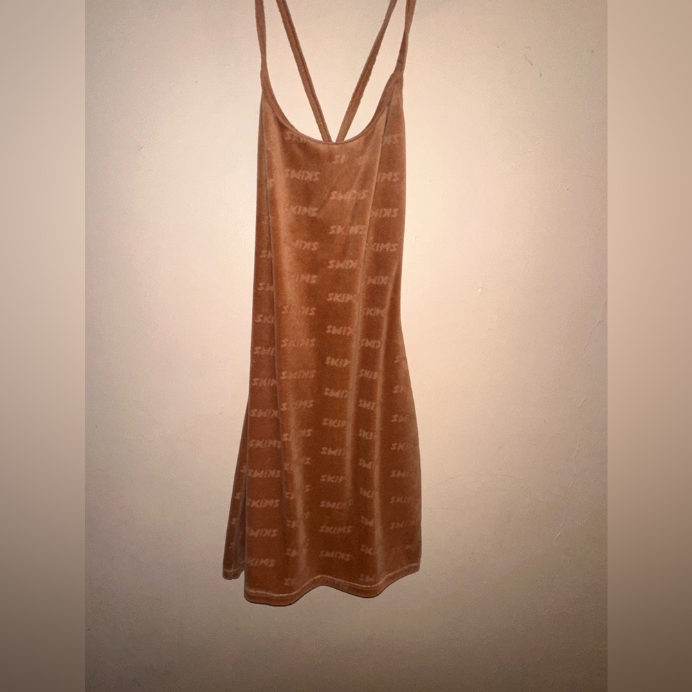 Skims logo velour cross back dress